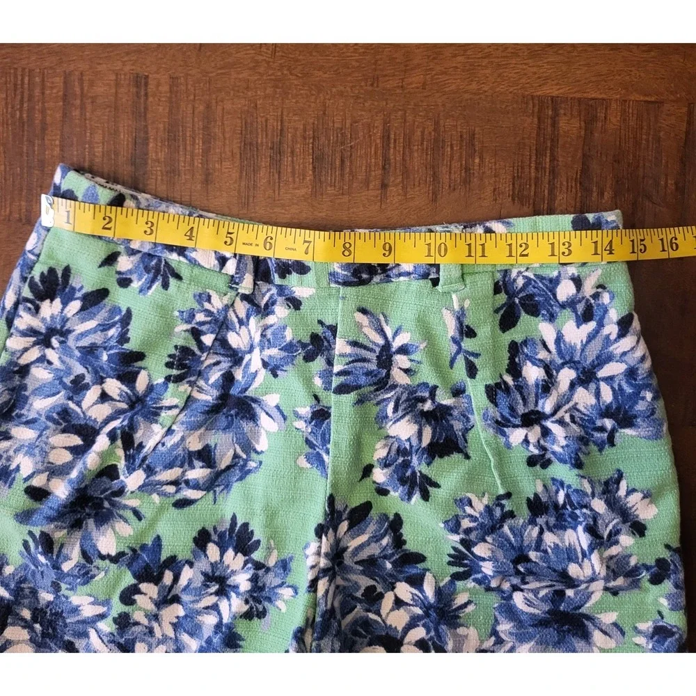 J.Crew Green Blue Floral High Waisted Shorts Womens Size 6 Summer Casual